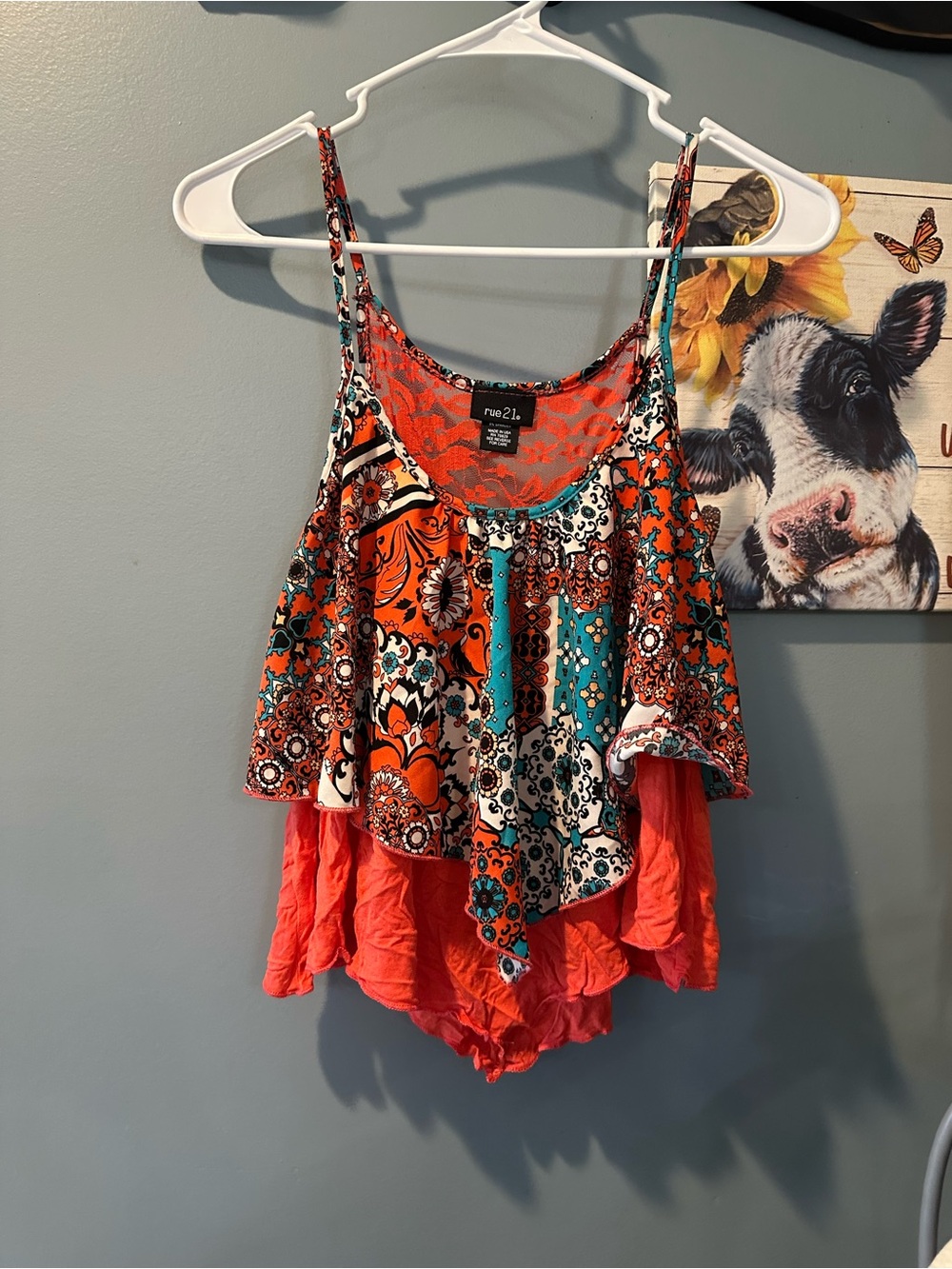 Rue21 Coral & Teal Paisley Print Layered Camisole